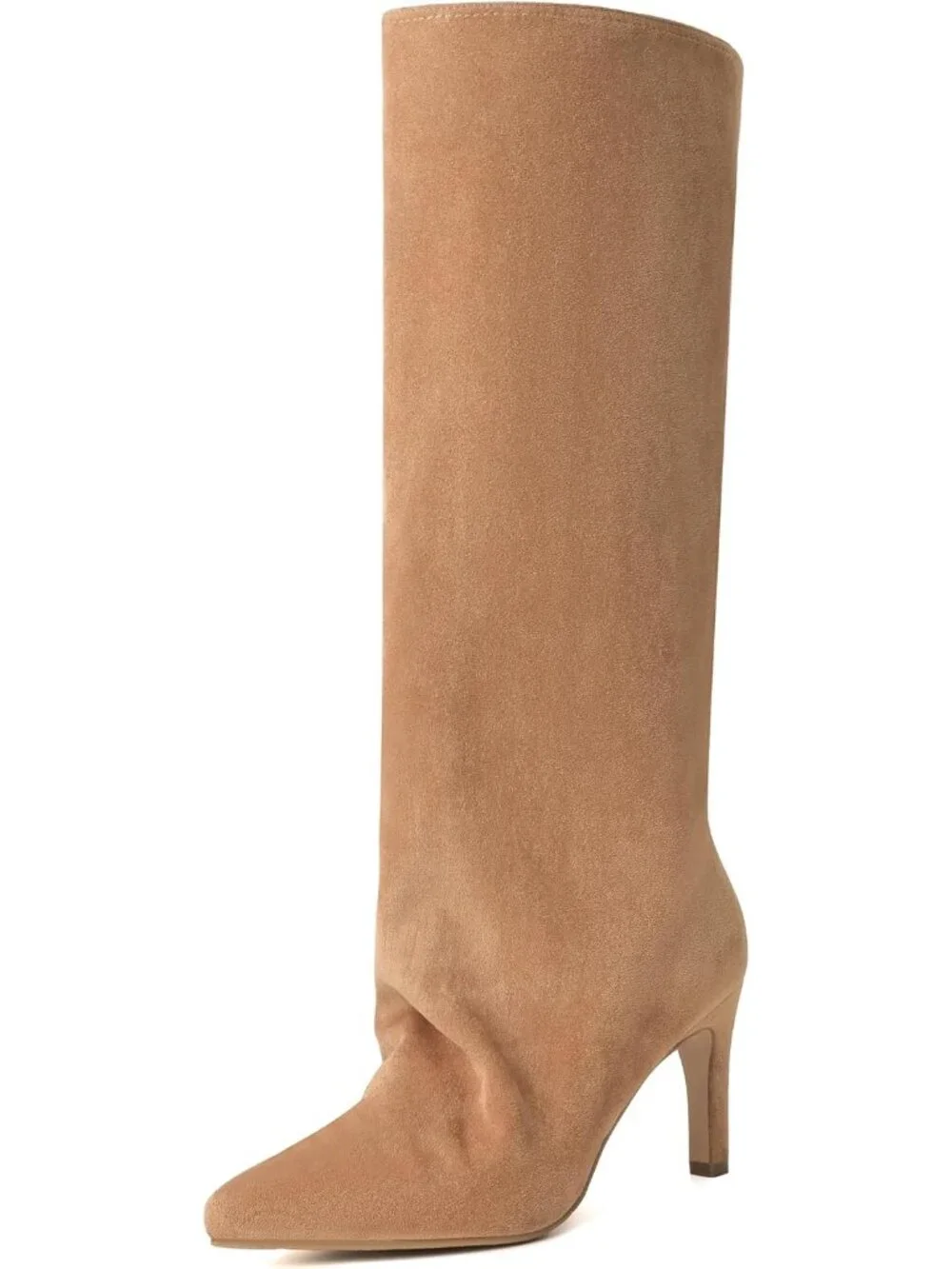 Women Nude Suede Slouchy Pointed Toe Faux Leather Side Zipper Over The Knee Boot